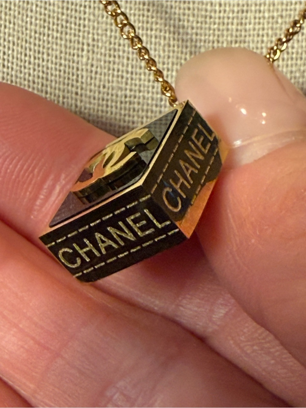 CHANEL Gold and Black Chunky Square CC Pendant on 17”Chain with 1.5” extender - Picture 3 of 13